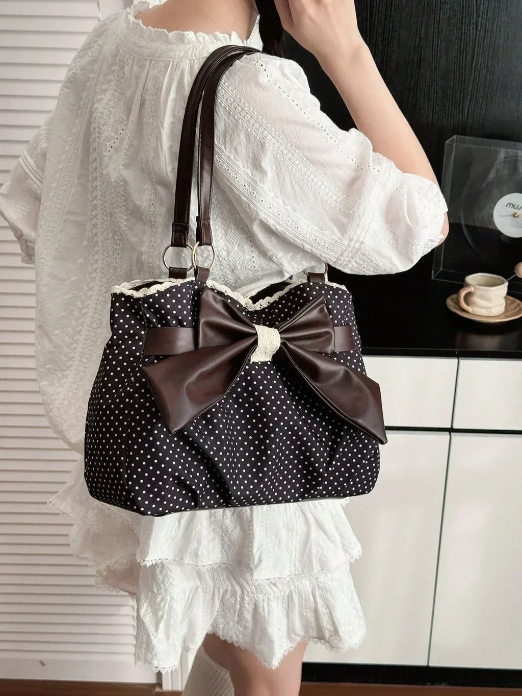 Large Polka Dot Ruffle Tote Bag
