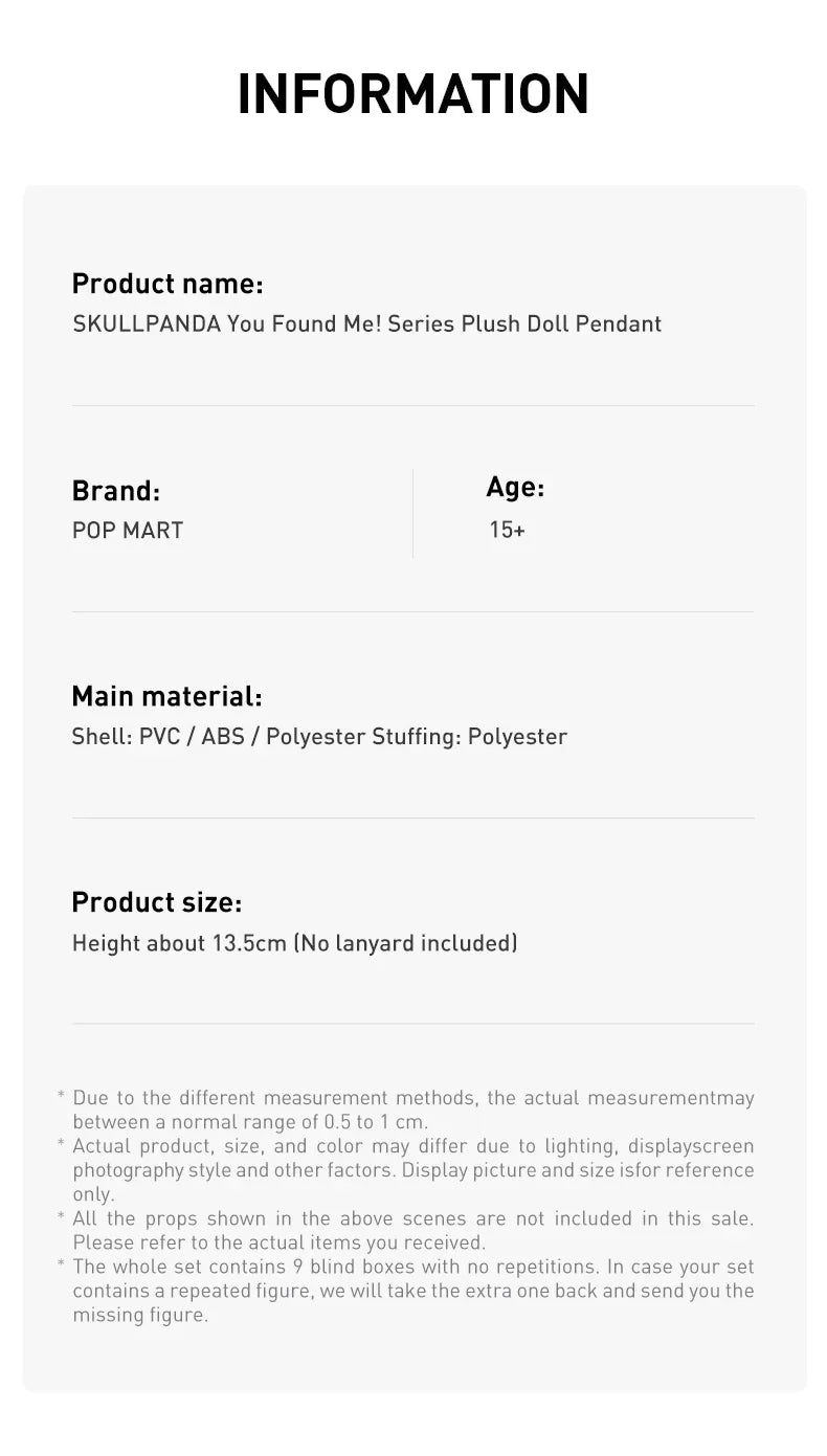 GENUINE POP MART SKULLPANDA You Found Me! Series Plush Doll Pendant Blind Mystery Box